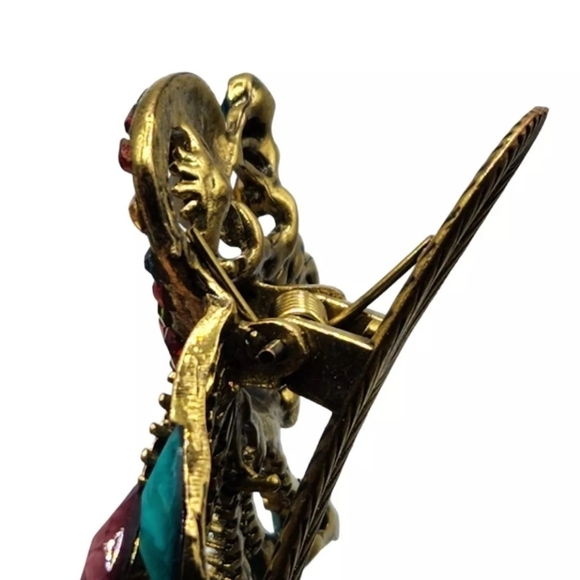 Rhinestone Peacock Hair Clip Multicolor Rainbow Bird Barrette Sparkly Statement - Picture 3 of 5